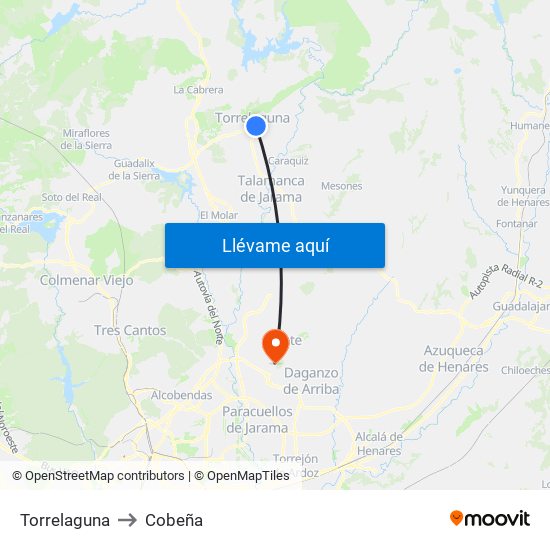 Torrelaguna to Cobeña map