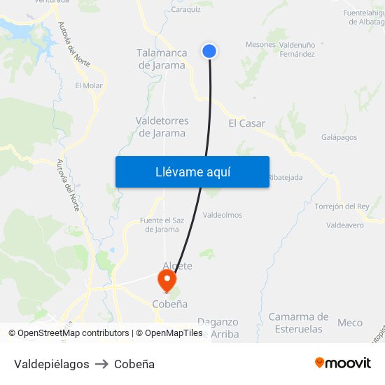 Valdepiélagos to Cobeña map