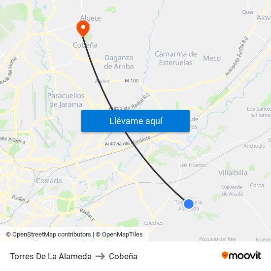Torres De La Alameda to Cobeña map