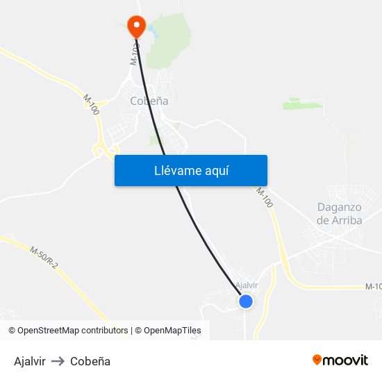 Ajalvir to Cobeña map