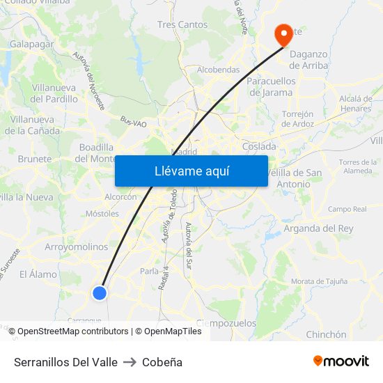 Serranillos Del Valle to Cobeña map