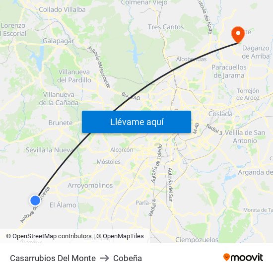 Casarrubios Del Monte to Cobeña map