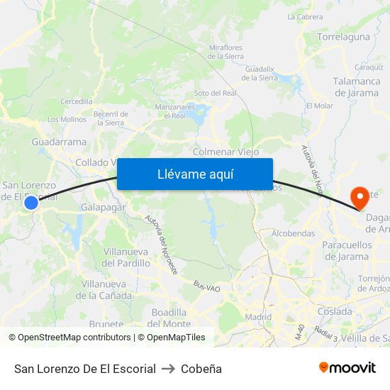 San Lorenzo De El Escorial to Cobeña map