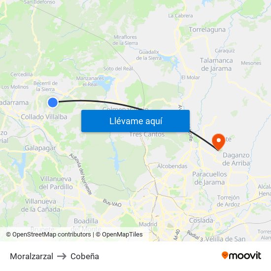 Moralzarzal to Cobeña map