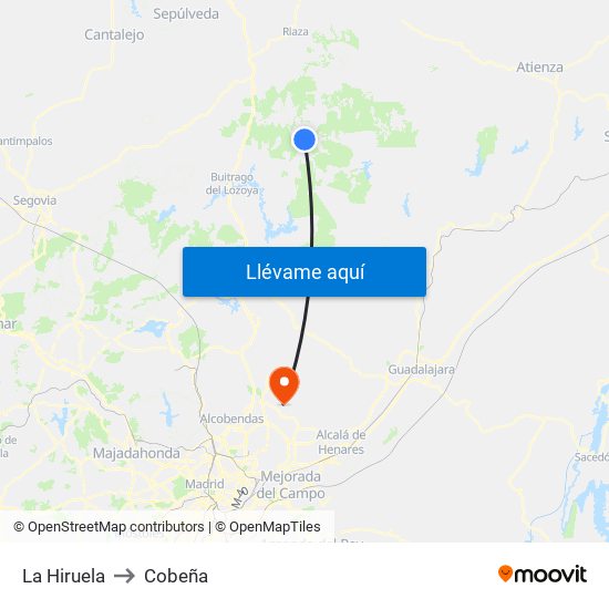 La Hiruela to Cobeña map