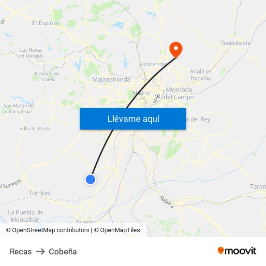 Recas to Cobeña map