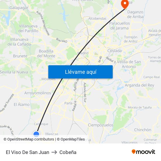 El Viso De San Juan to Cobeña map