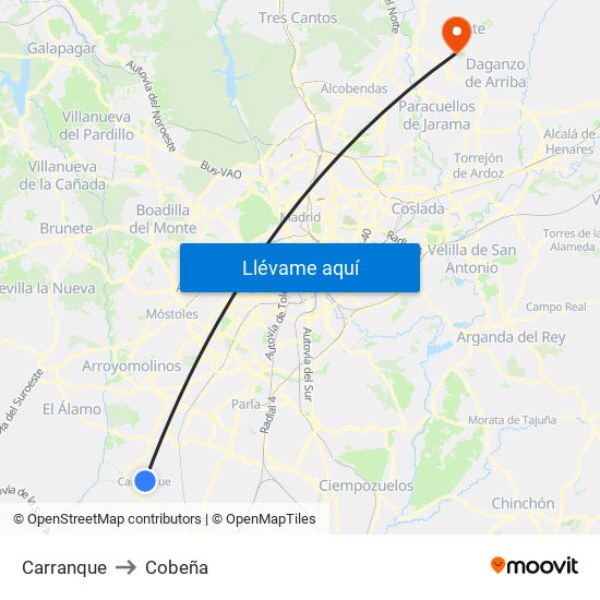 Carranque to Cobeña map