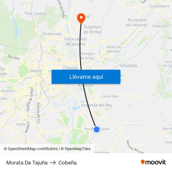 Morata De Tajuña to Cobeña map