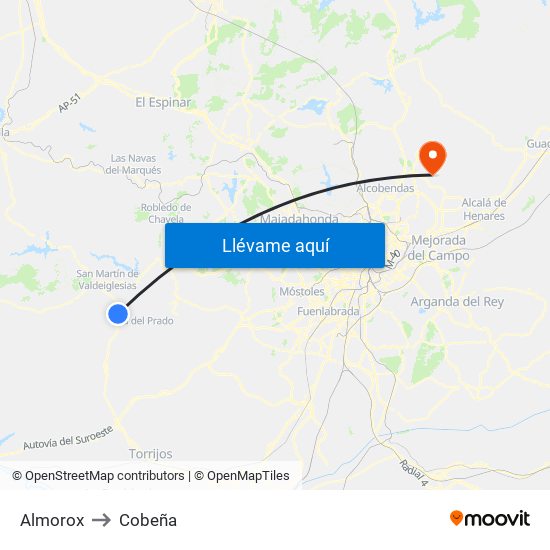 Almorox to Cobeña map