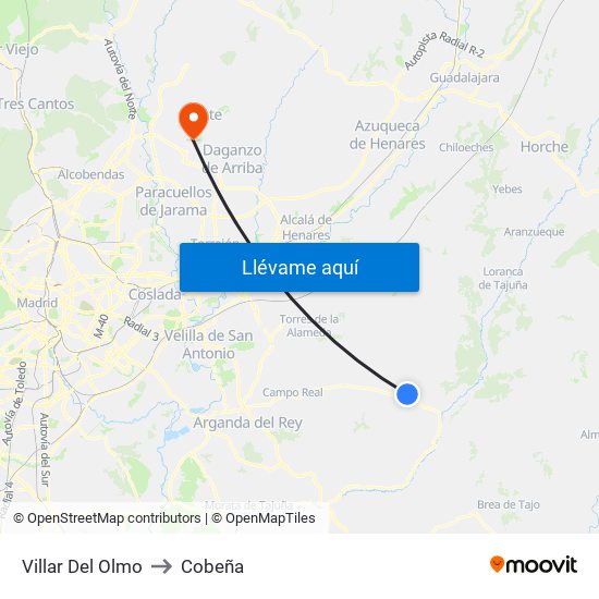 Villar Del Olmo to Cobeña map