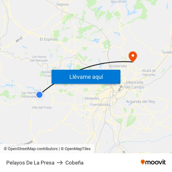 Pelayos De La Presa to Cobeña map