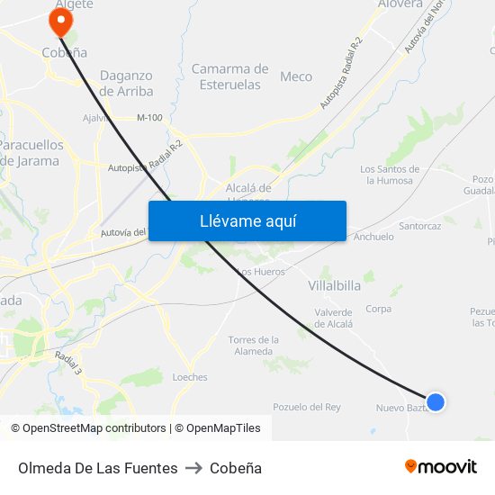 Olmeda De Las Fuentes to Cobeña map