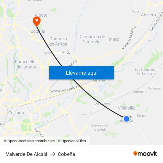 Valverde De Alcalá to Cobeña map