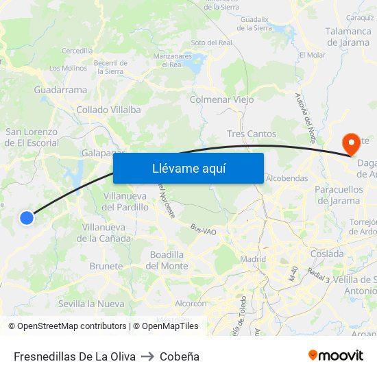 Fresnedillas De La Oliva to Cobeña map