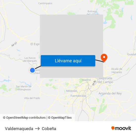 Valdemaqueda to Cobeña map