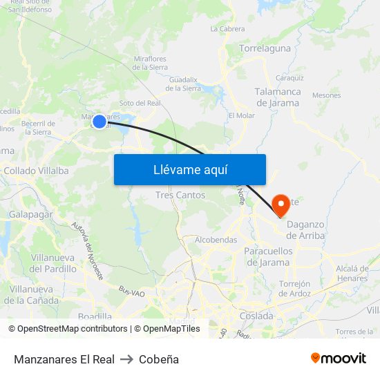 Manzanares El Real to Cobeña map