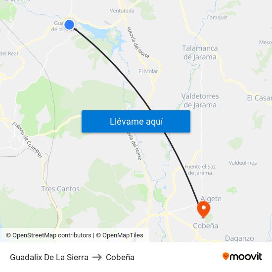 Guadalix De La Sierra to Cobeña map