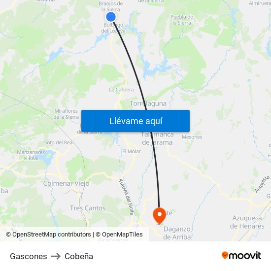 Gascones to Cobeña map