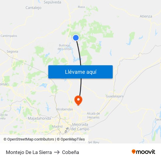 Montejo De La Sierra to Cobeña map