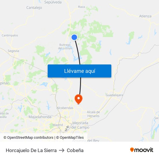 Horcajuelo De La Sierra to Cobeña map