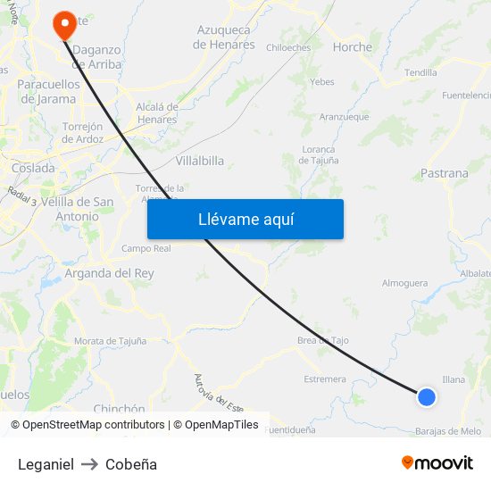 Leganiel to Cobeña map