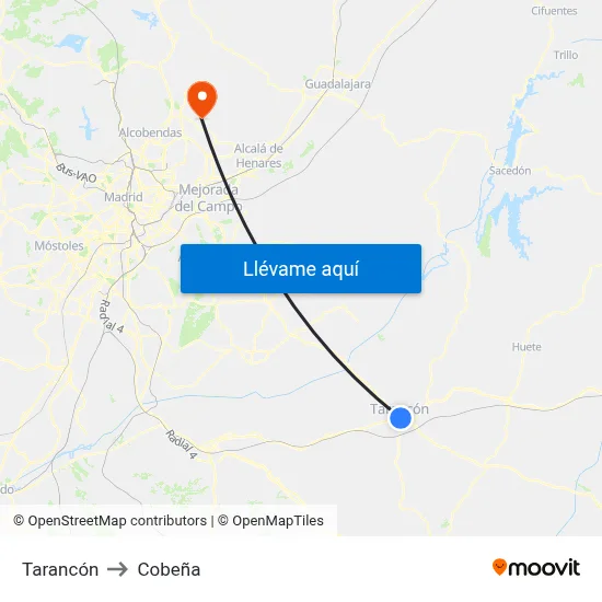 Tarancón to Cobeña map