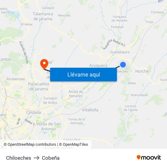 Chiloeches to Cobeña map