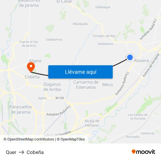Quer to Cobeña map