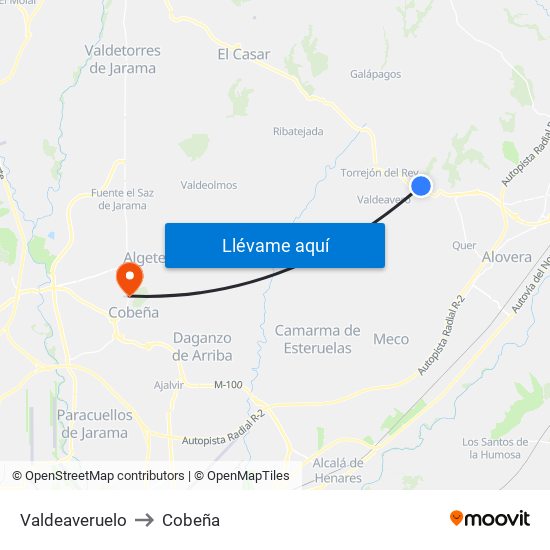 Valdeaveruelo to Cobeña map