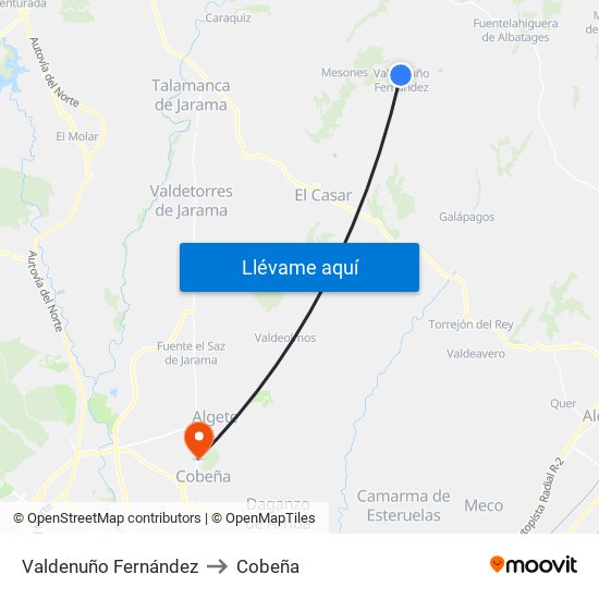 Valdenuño Fernández to Cobeña map