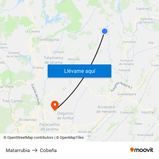 Matarrubia to Cobeña map