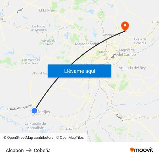 Alcabón to Cobeña map