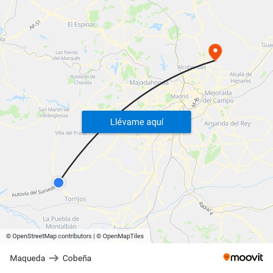 Maqueda to Cobeña map