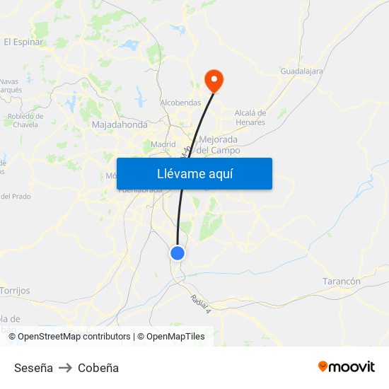 Seseña to Cobeña map