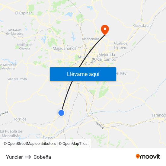 Yuncler to Cobeña map