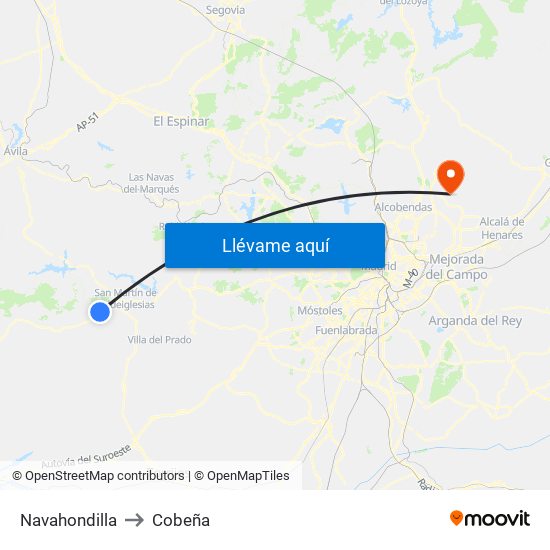 Navahondilla to Cobeña map
