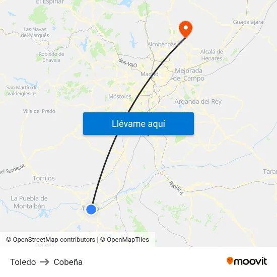 Toledo to Cobeña map
