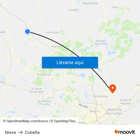 Nieva to Cobeña map