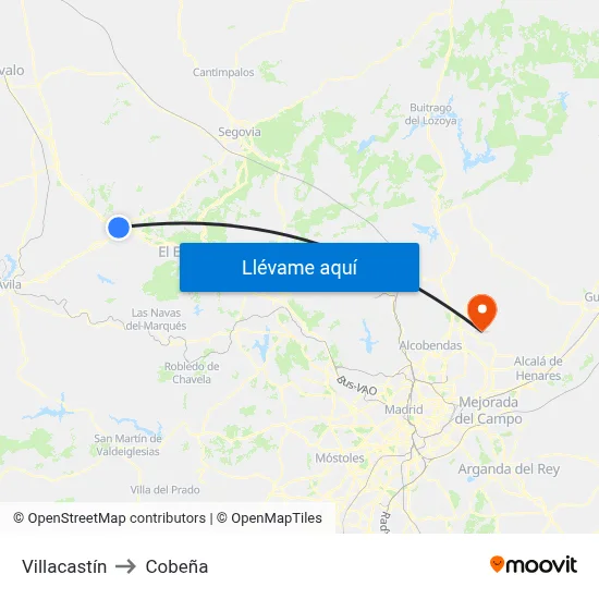 Villacastín to Cobeña map
