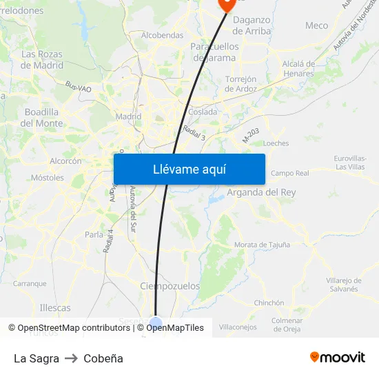 La Sagra to Cobeña map
