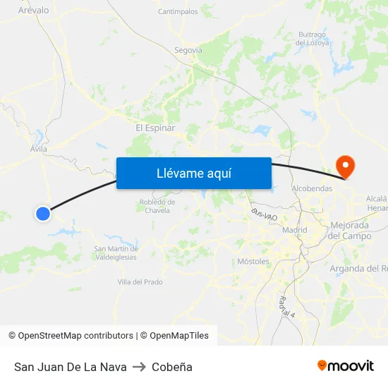 San Juan De La Nava to Cobeña map