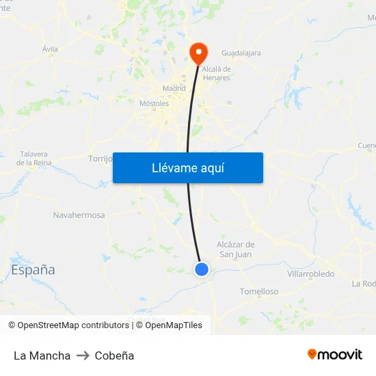 La Mancha to Cobeña map