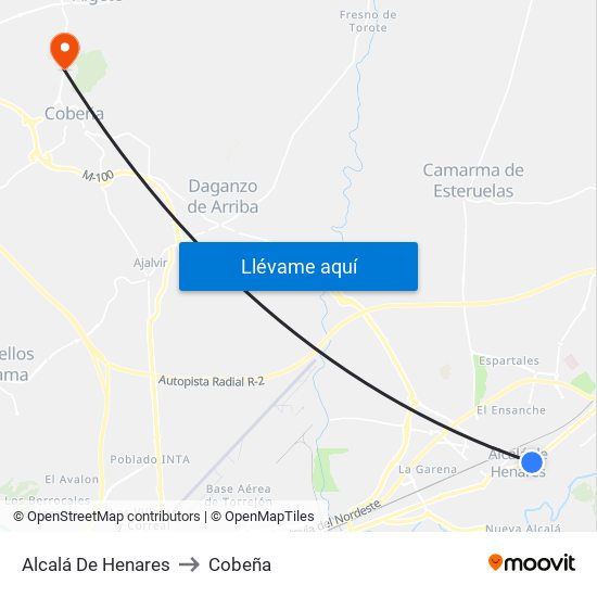 Alcalá De Henares to Cobeña map