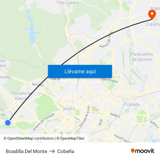 Boadilla Del Monte to Cobeña map