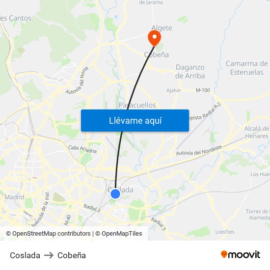 Coslada to Cobeña map
