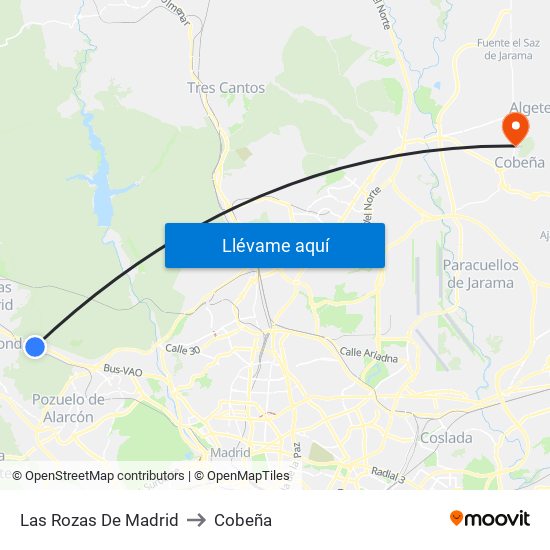 Las Rozas De Madrid to Cobeña map