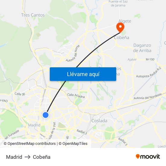 Madrid to Cobeña map