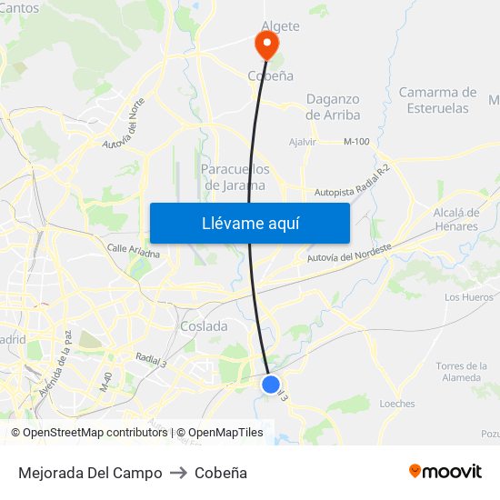 Mejorada Del Campo to Cobeña map