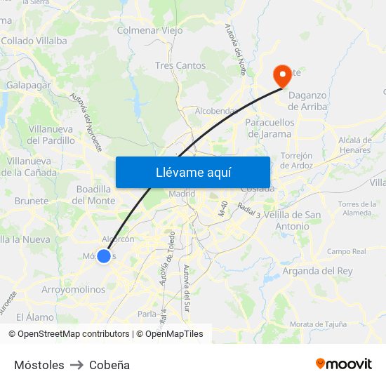 Móstoles to Cobeña map